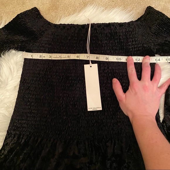 Kobi Halperin Strapless Smocked Crushed Velvet Black Lace Sleeve Dress Small NWT - Picture 10 of 17